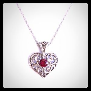Sterling silver and garnet heart pendant and chain